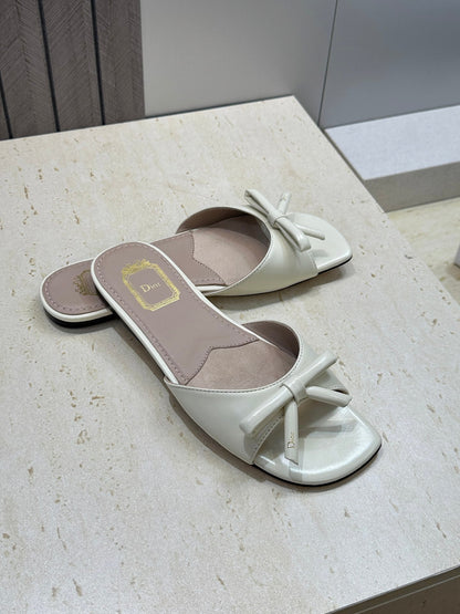 CD Dior Bow Slides White Leather 884657