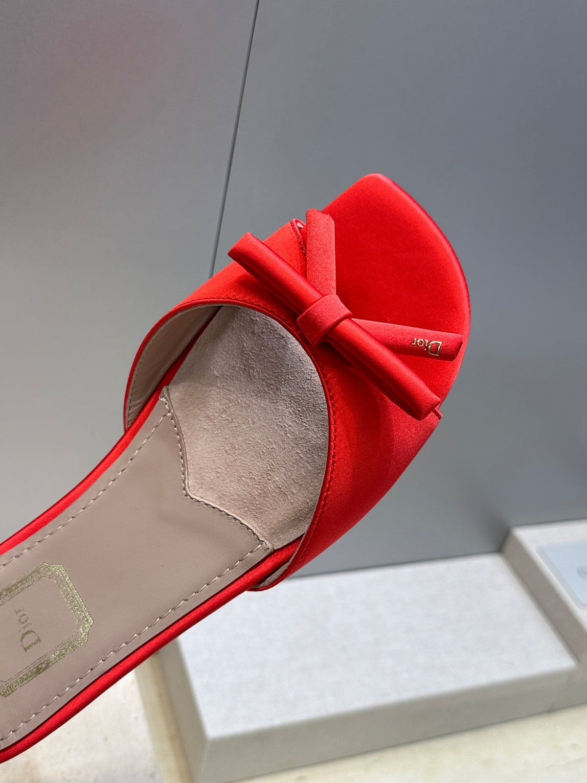 CD Dior Bow Slides Red Satin 884662