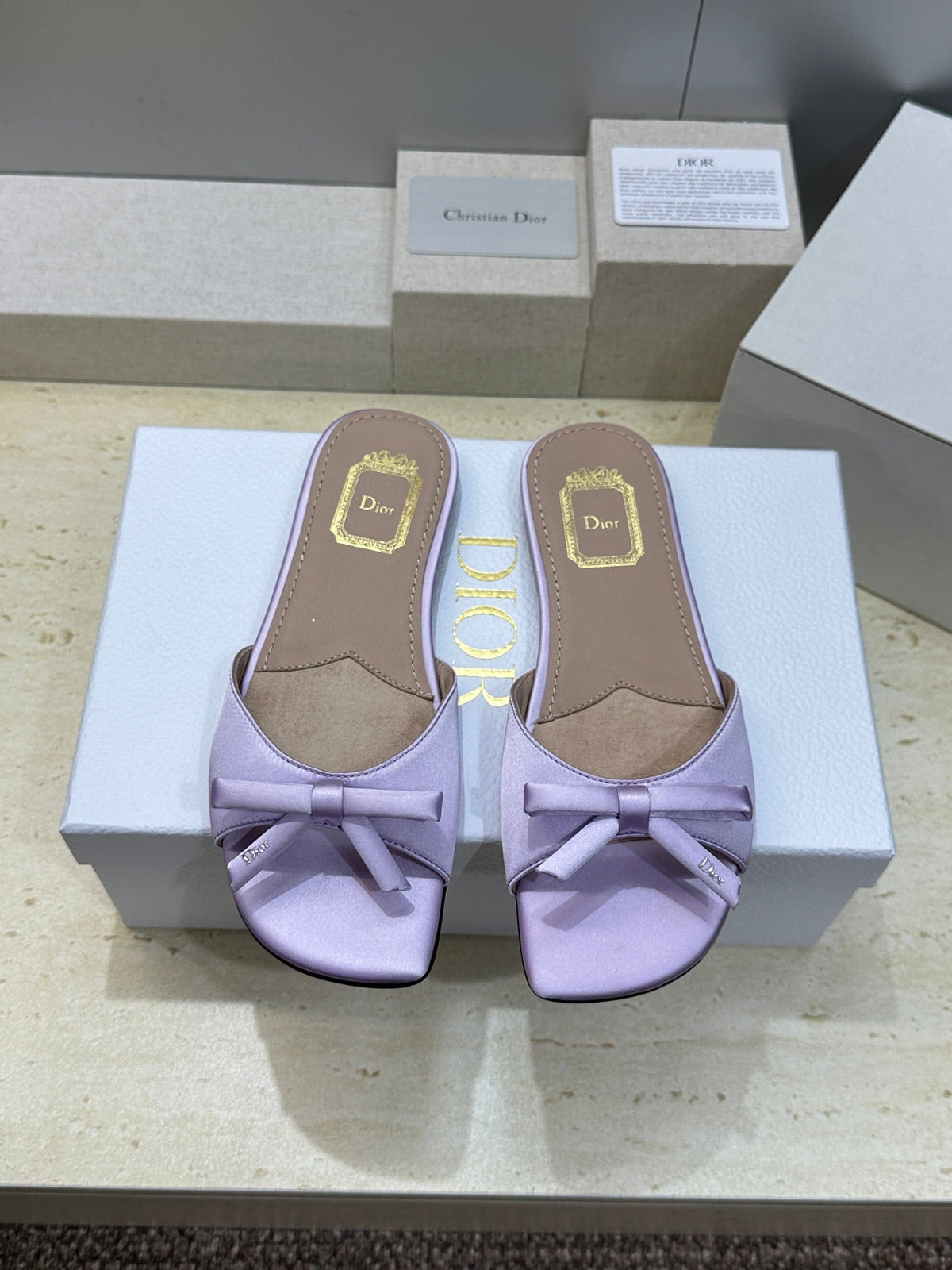 CD Dior Bow Slides Light Purple Satin 884664