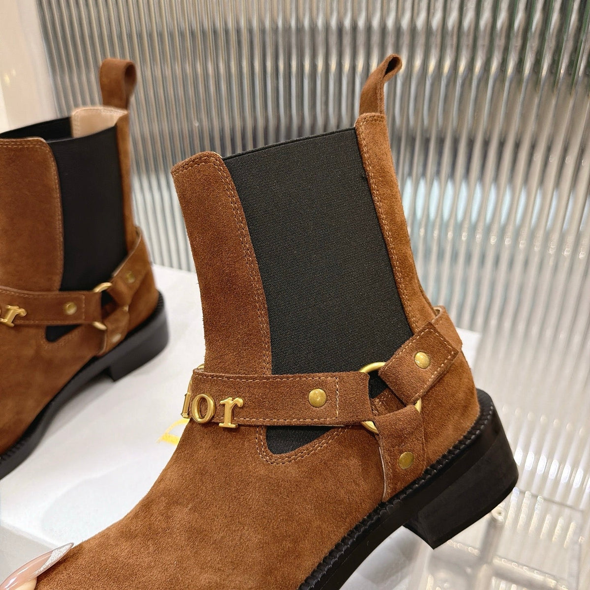 CD 26s Bolt Ankle Boot Brown Black Ribbed Knit Suede 924106