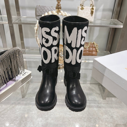 CD D-Major Boot Black Mix White Calfskin And Canvas