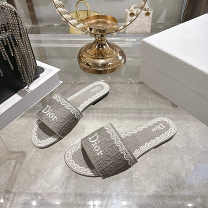 CD 26 Embroidered Sandals Gray White Canvas 592243