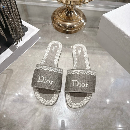 CD 26 Embroidered Sandals Gray White Canvas 592243