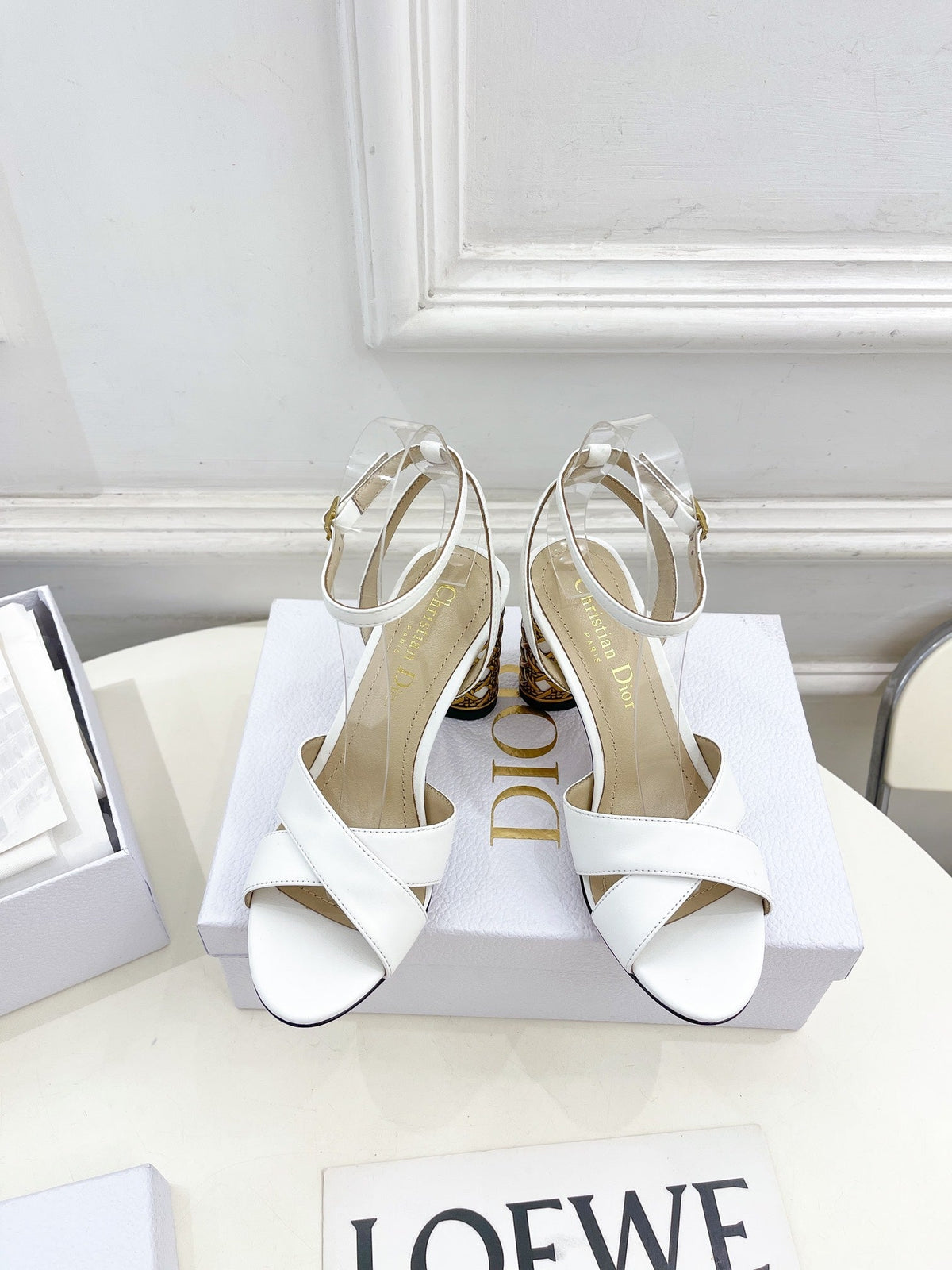 CD Icon Heeled Sandal 80mm White Calfskin