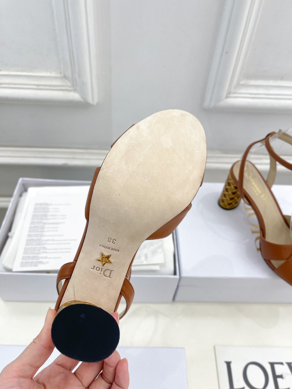 CD Icon Heeled Sandal 80mm Brown Calfskin