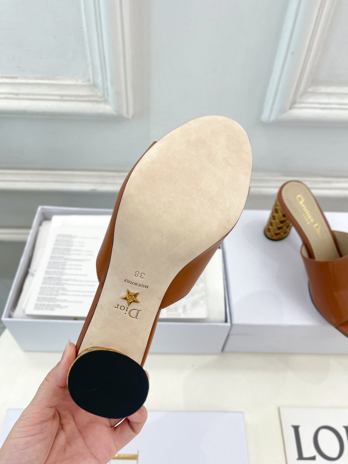 CD Icon Heeled Slide 80mm Brown Calfskin
