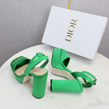 CD 26s Platform Sandals 80 Green Satin Sheepskin 640228