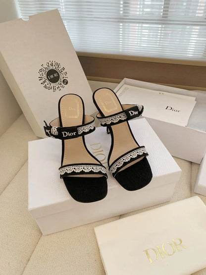 CD 26s High Heel Sandal 100 Black Canvas Sheepskin 664176