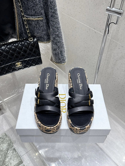 CD 26s Platform Sandal 65 Black Beige Monogram Leather 636351