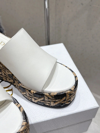 CD 26s Platform Sandal 65 White Black Beige Monogram Leather 636354