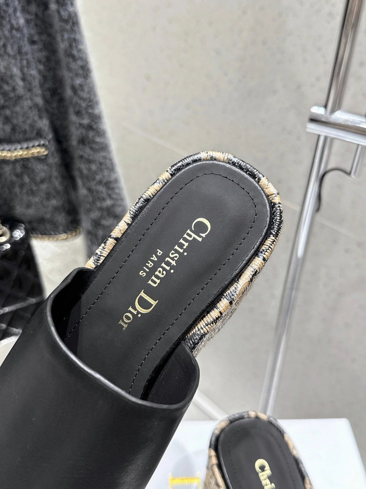 CD 26s Platform Sandal 65 Black Beige Monogram Leather 636355