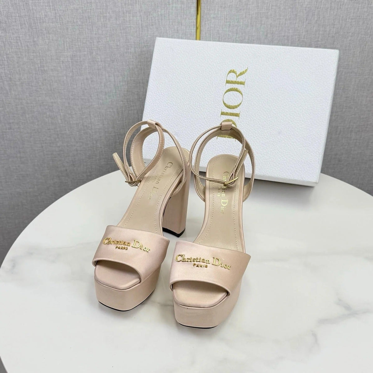 CD 26s Platform Sandals 80 Beige Satin Sheepskin 640230