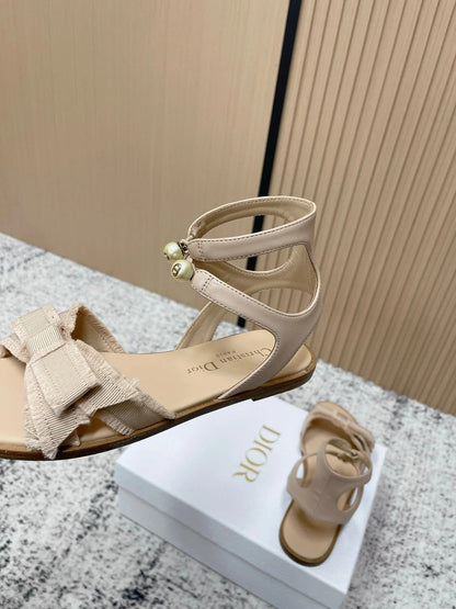 CD 26s Sandals Beige Sheepskin Canvas 643495