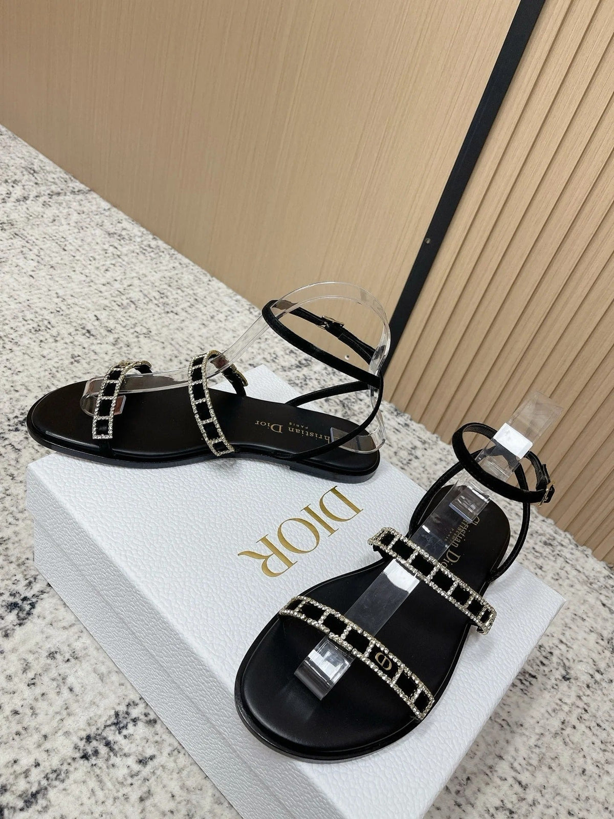 CD 26s Crystal Sandals Black Genuine Leather 643498