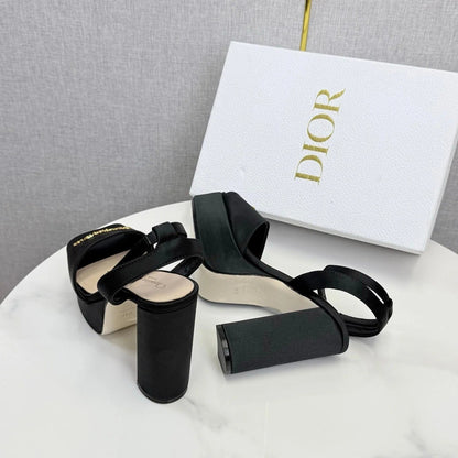 CD 26s Platform Sandals 80 Black Beige Satin Sheepskin 640230