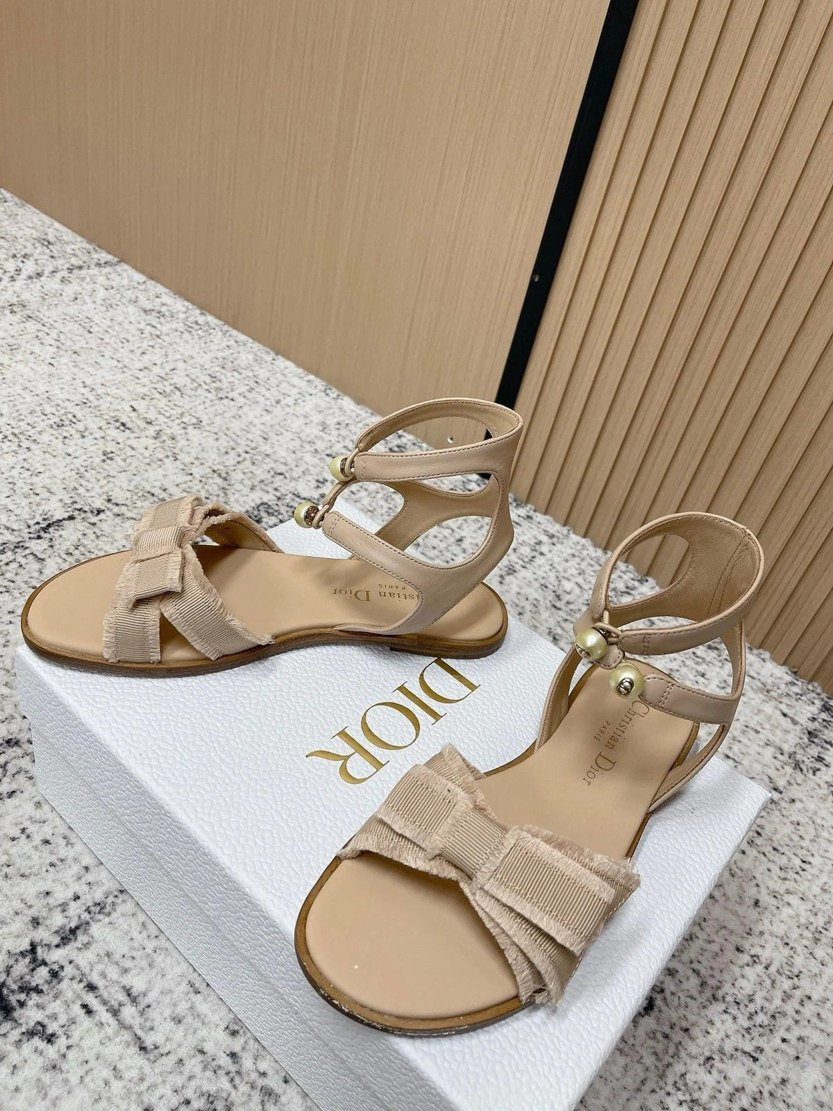 CD 26s Sandals Beige Sheepskin Canvas 643495