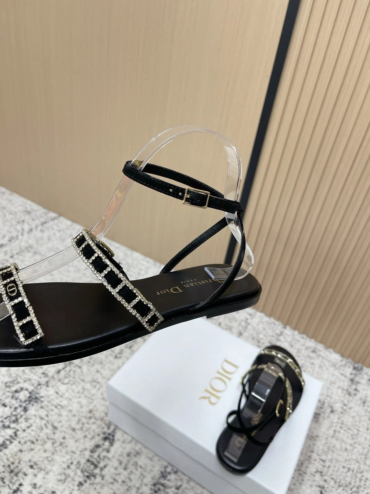 CD 26s Crystal Sandals Black Genuine Leather 643498