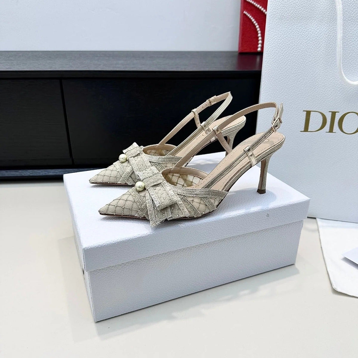 CD 26 Slingback 85 Champagne Beige Mesh Leather 622213