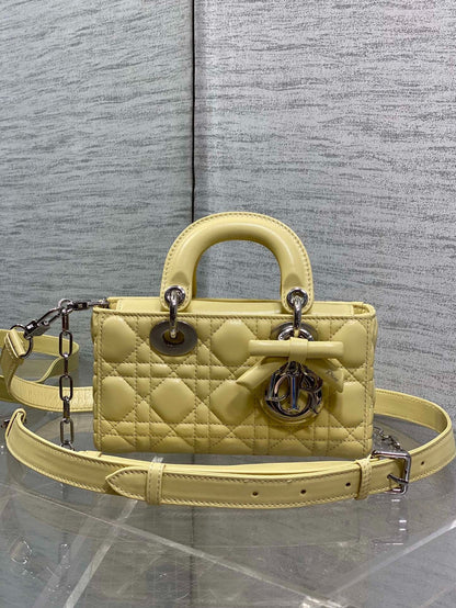CD 2026 Bow Lady D-Joy 19cm Yellow Cannage Lambskin With Silver Charm 286561