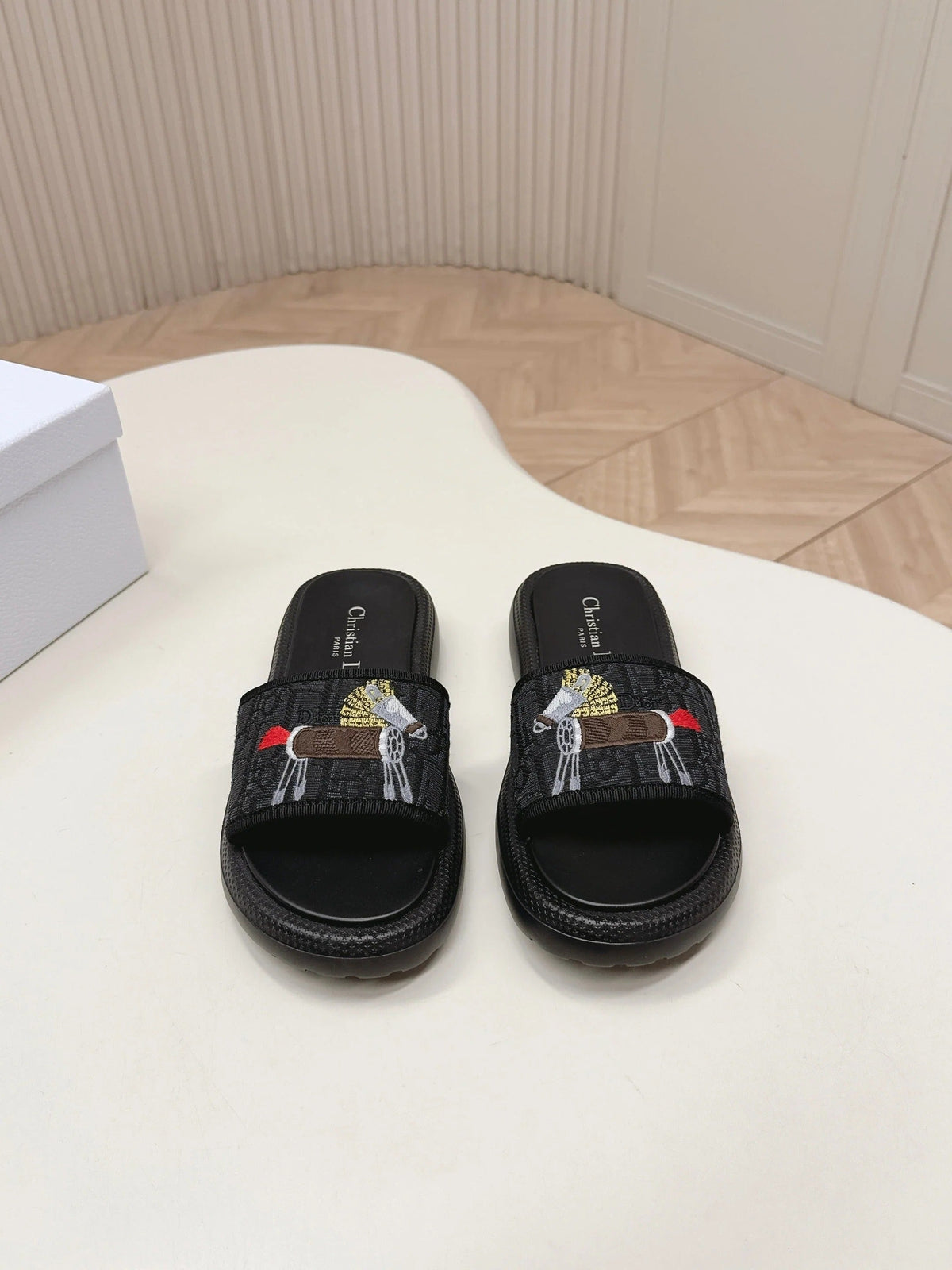 CD 26s Slippers Black Canvas Lambskin 643805