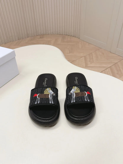 CD 26s Slippers Black Canvas Lambskin 643805