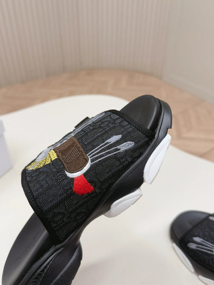 CD 26s Platform Slippers 35 Black Canvas Lambskin 643808