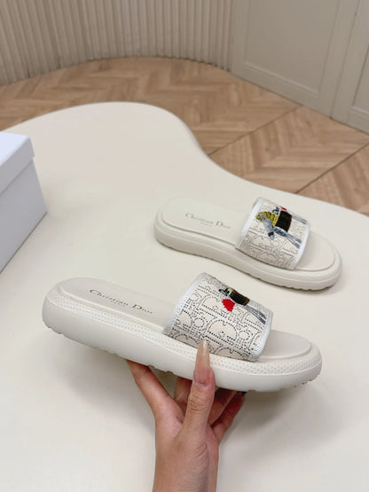 CD 26s Slippers White Canvas Lambskin 643806