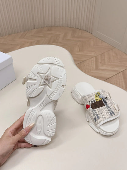 CD 26s Platform Slippers 35 Cream White Canvas Lambskin 643810
