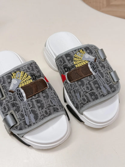 CD 26s Platform Slippers 35 Gray White Canvas Lambskin 643811