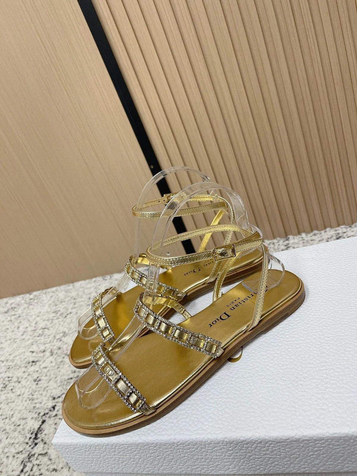 CD 26s Crystal Sandals Gold Champage Genuine Leather 643499
