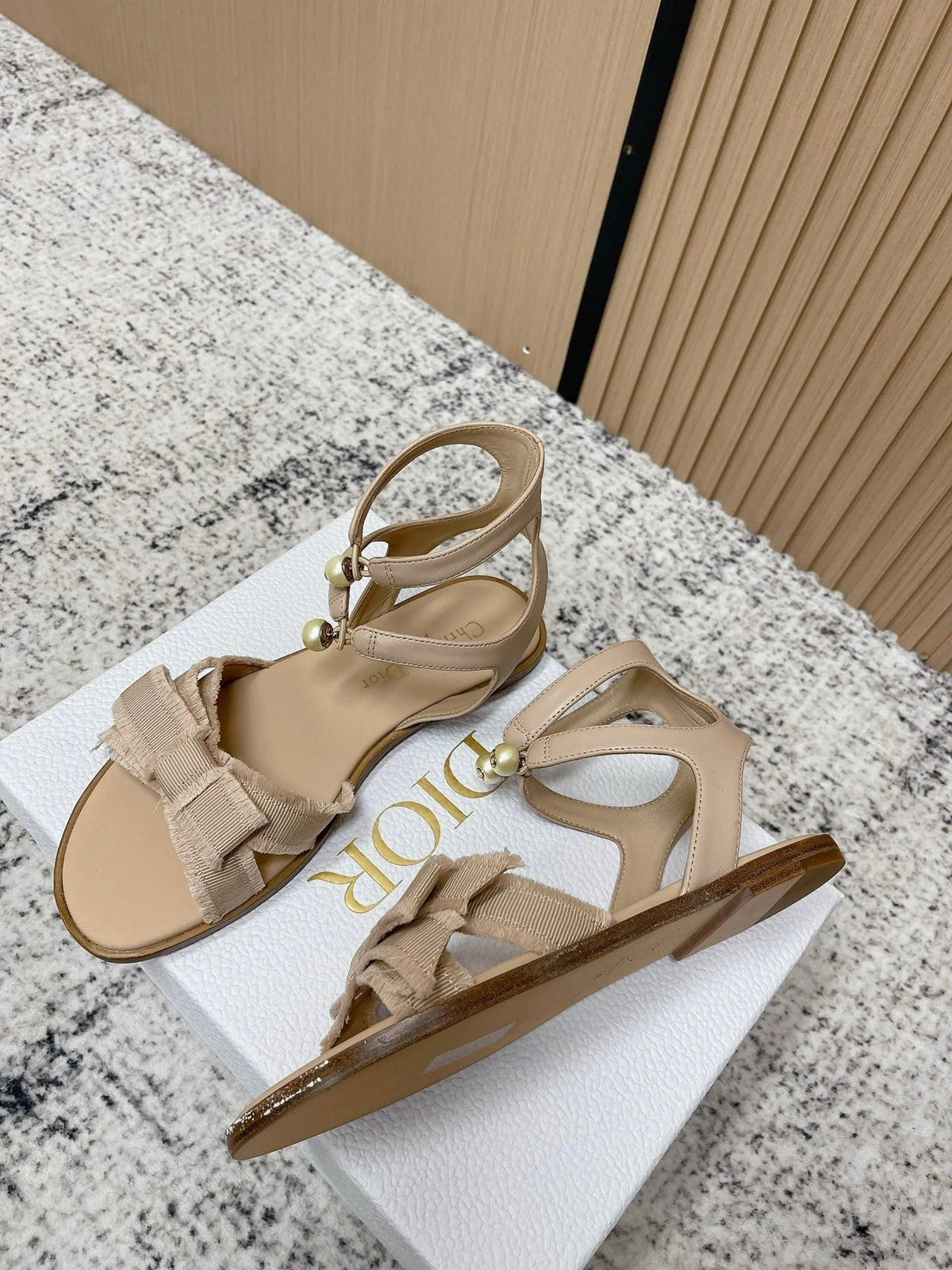 CD 26s Sandals Beige Sheepskin Canvas 643495