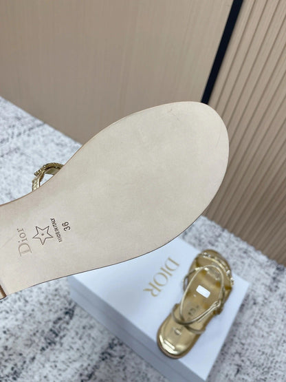 CD 26s Crystal Sandals Gold Champage Genuine Leather 643499