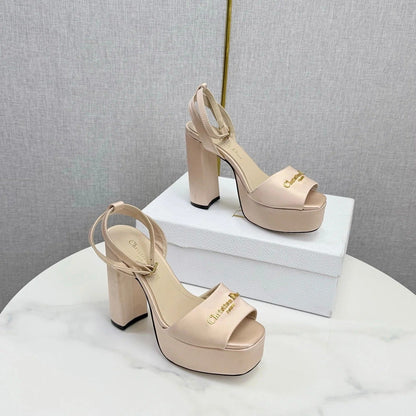 CD 26s Platform Sandals 80 Beige Satin Sheepskin 640230