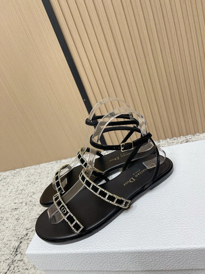 CD 26s Crystal Sandals Black Genuine Leather 643498
