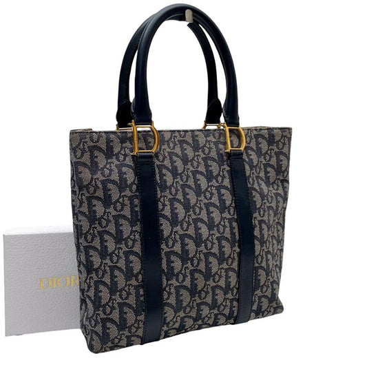 Dior Trotter Canvas Leather Hand Tote Navy